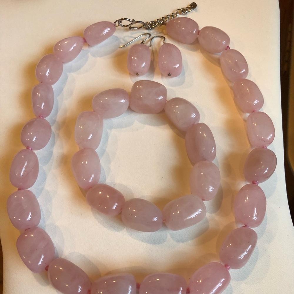 Organic Pink Rose Quartz Necklace sterling silver - Picture 5 of 7